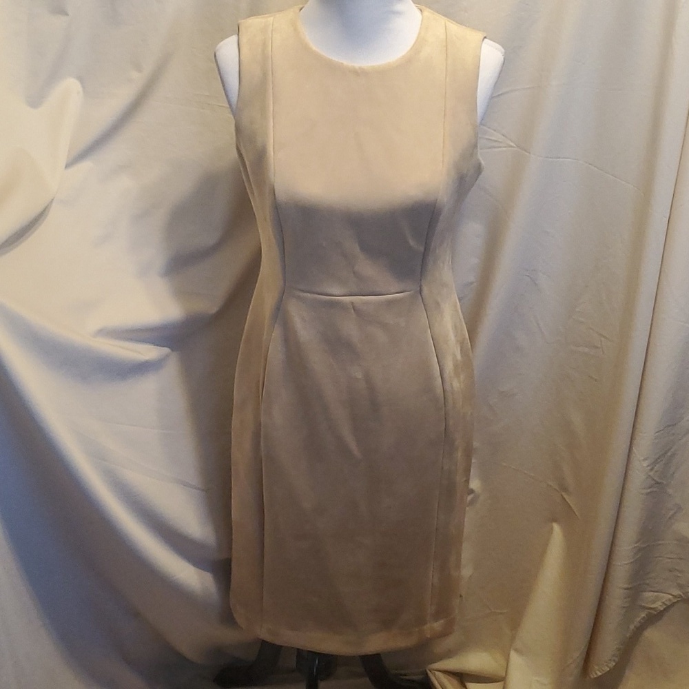 CK Nude Sheath Bodycon Suede Like Dress SZ 8